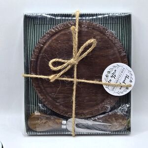 Maxcheck Gift 3 Pieces Set Cheese Board Wooden Round Christmas Holidays